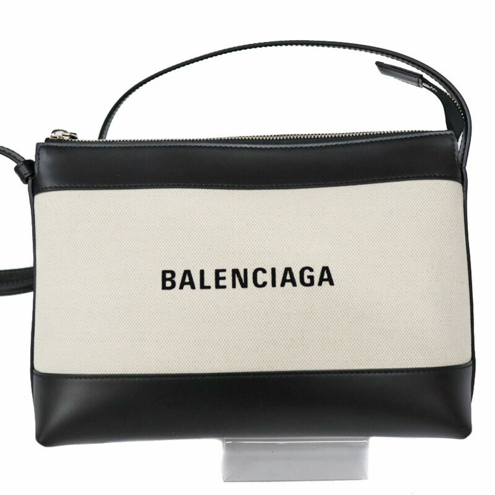 BALENCIAGA Shoulder Bag Black Ivory White Leather Canvas - Picture 2 of 6